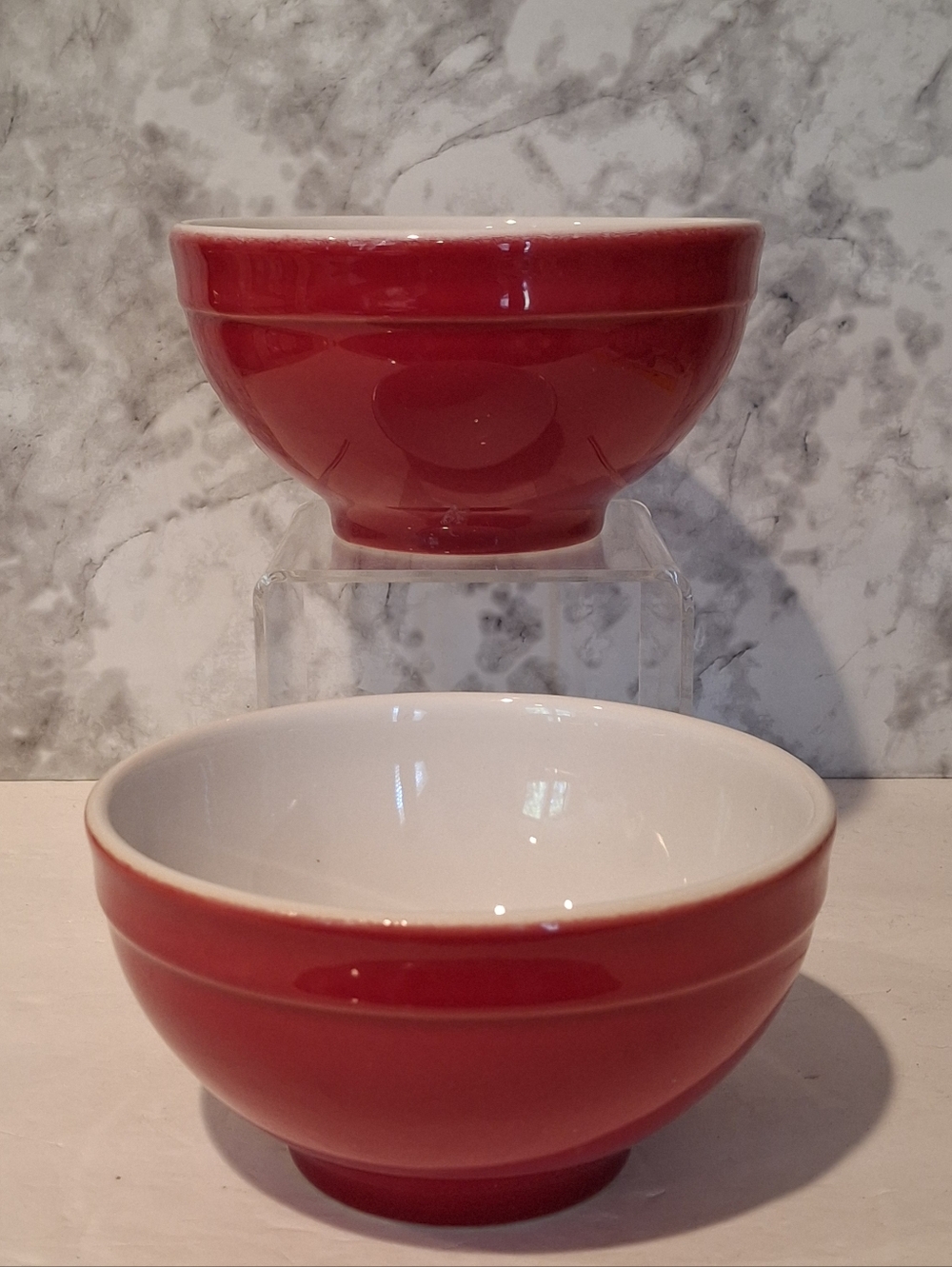 Set Of 2 Emile Henry France Cereal Soup Bowls 21.21 Cerise Red Modele Depose
